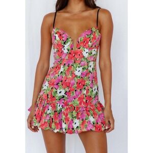 Sweet Pea Floral Mini Dress - Pink, Red, Green